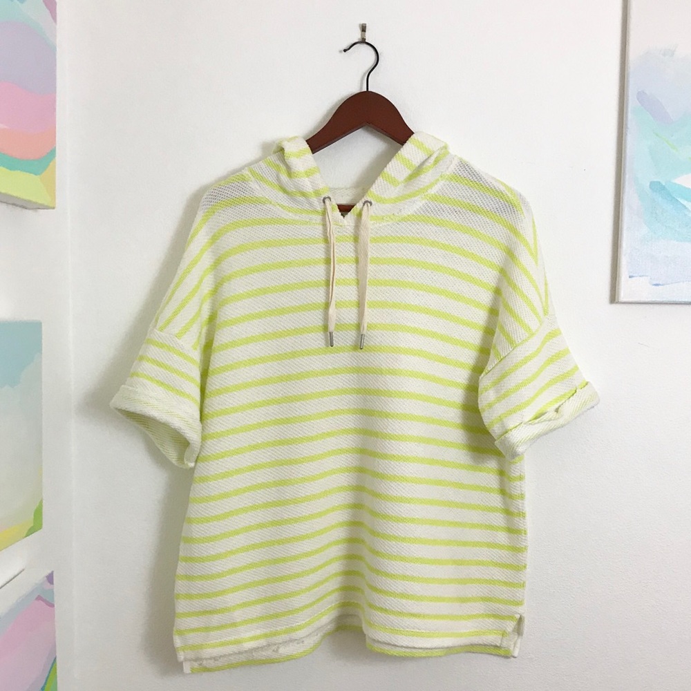 NWOT Lou & Grey Short Sleeve Striped Terry Hoodie